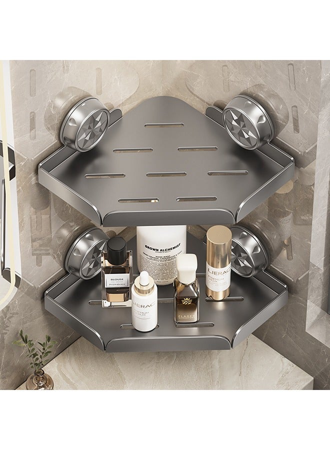2-Tier Sturdy Triangle Carbon Steel Wall-Mounted Bathroom Shelf Rustproof, Multi-Functional, with Suction Cups, Extra Storage  Raised Edges for Secure Organization - Image 5