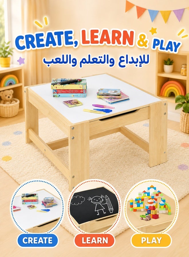 WALALLA 4-in-1 Kids Table and Chair Set with Storage & Detachable Top - Transformable Activity Center for Drawing, Art, Crafts, Reading, and Play, Includes Storage Bin for Supplies, Perfect as a Multi-Functional Toddler Desk for Playroom, Nursery, or Bedroom - Image 2