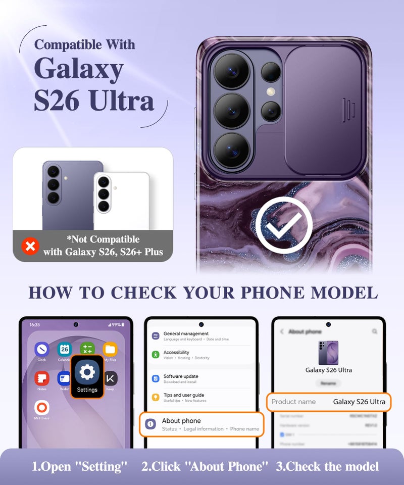 GVIEWIN for Samsung Galaxy S26 Ultra Case with Slide Camera Cover, [Screen Protector] [Shockproof Military Grade Drop Protection] Marble Slim Fit Hard PC Phone Cover S26 Ultra 6.9" 2026 (Quicksand) - Image 2