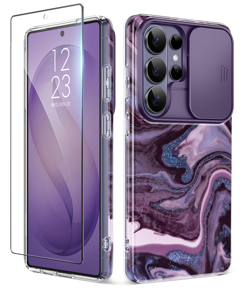GVIEWIN for Samsung Galaxy S26 Ultra Case with Slide Camera Cover, [Screen Protector] [Shockproof Military Grade Drop Protection] Marble Slim Fit Hard PC Phone Cover S26 Ultra 6.9" 2026 (Quicksand) - Image 1