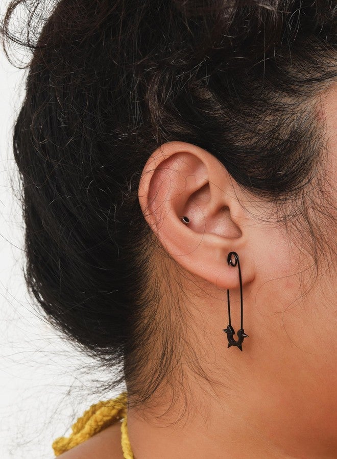 Sacina Black Spike Safety Pin Earrings, Punk Emo Grunge Earrings, Gothic Christmas Gift for Women - Image 3