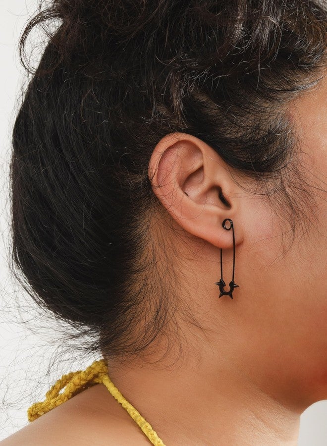 Sacina Black Spike Safety Pin Earrings, Punk Emo Grunge Earrings, Gothic Christmas Gift for Women - Image 2