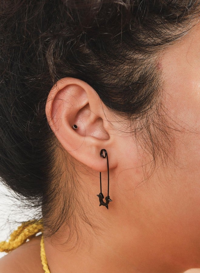 Sacina Black Spike Safety Pin Earrings, Punk Emo Grunge Earrings, Gothic Christmas Gift for Women - Image 4