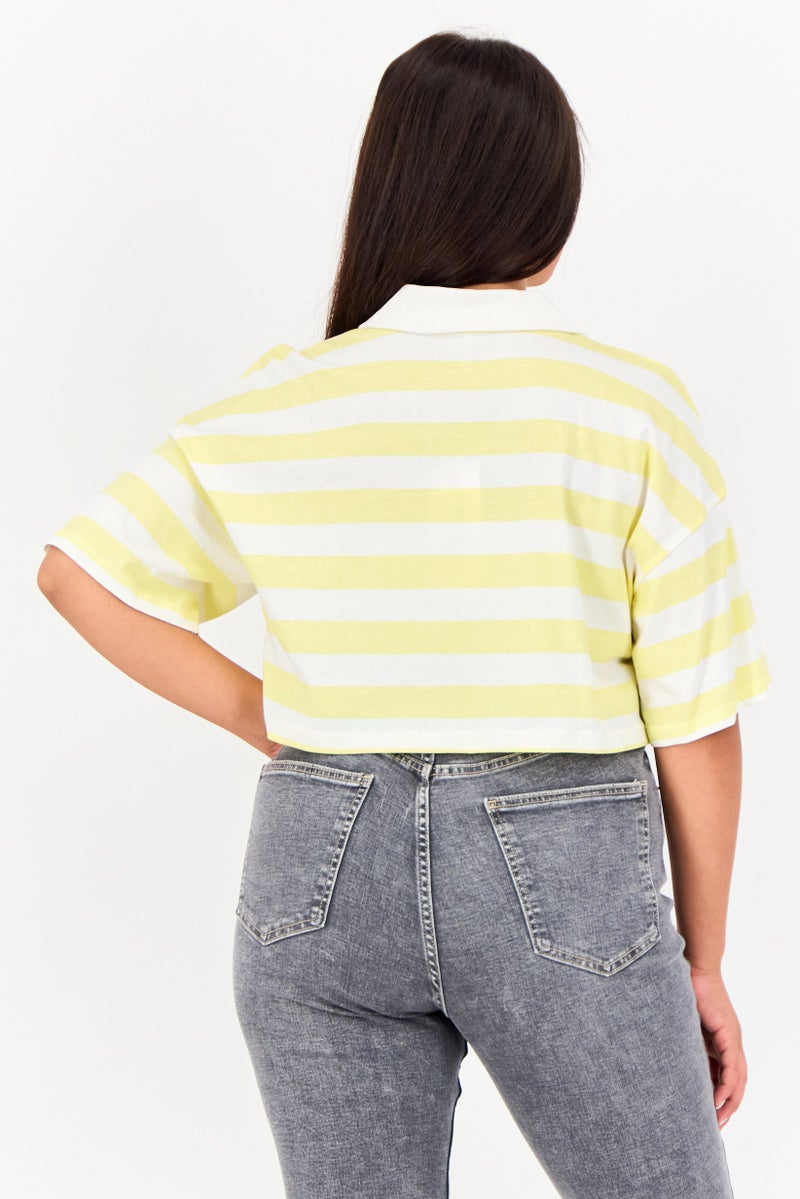 ONLY قميص بولو قصير الأكمام بخطوط مع ياقة منتشرة للنساء، متعدد الألوان - Image 4