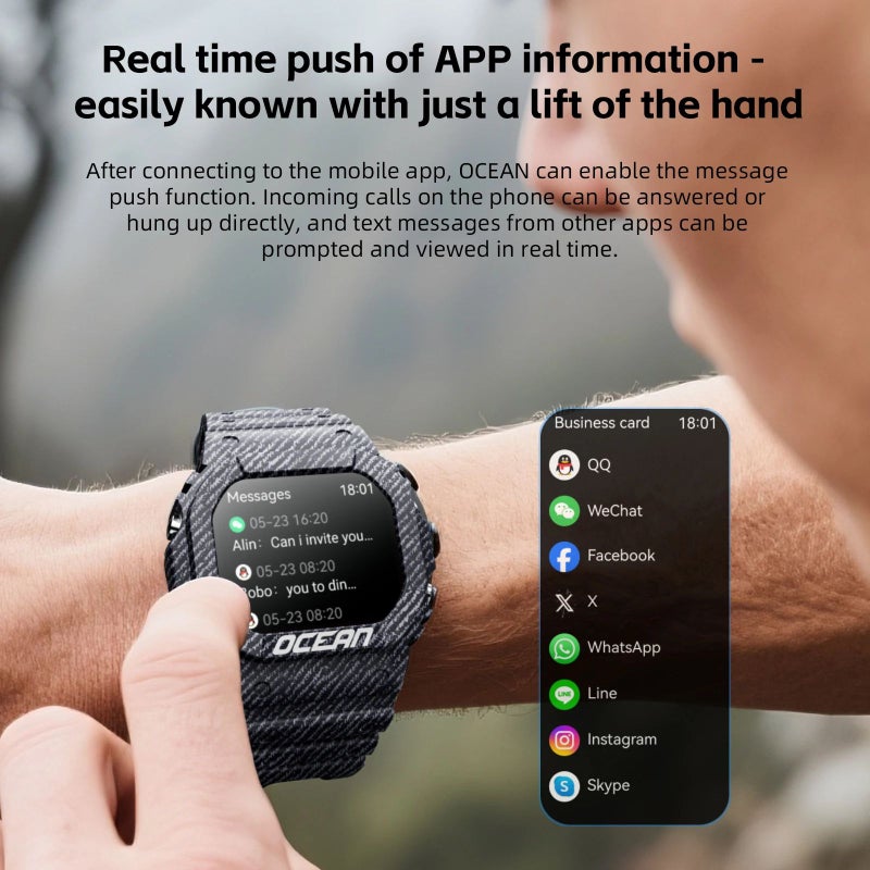 Lokmat Ocean Outdoor Marine Smartwatch, Fitness Tracker, BT Calls, Messaging, Touch Screen, Flashlight, Red - Image 5