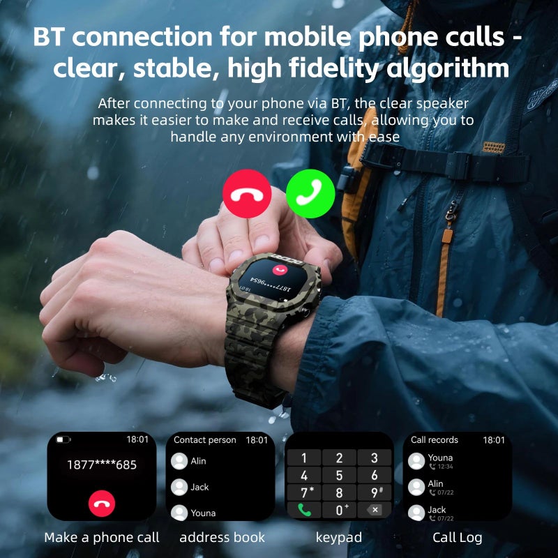 Lokmat Ocean Outdoor Marine Smartwatch, Fitness Tracker, BT Calls, Messaging, Touch Screen, Flashlight, Red - Image 4