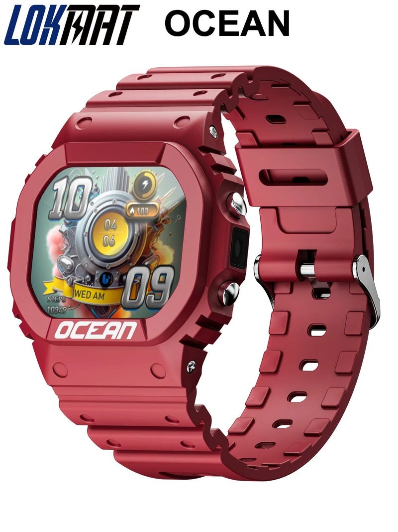 Lokmat Ocean Outdoor Marine Smartwatch, Fitness Tracker, BT Calls, Messaging, Touch Screen, Flashlight, Red - Image 1