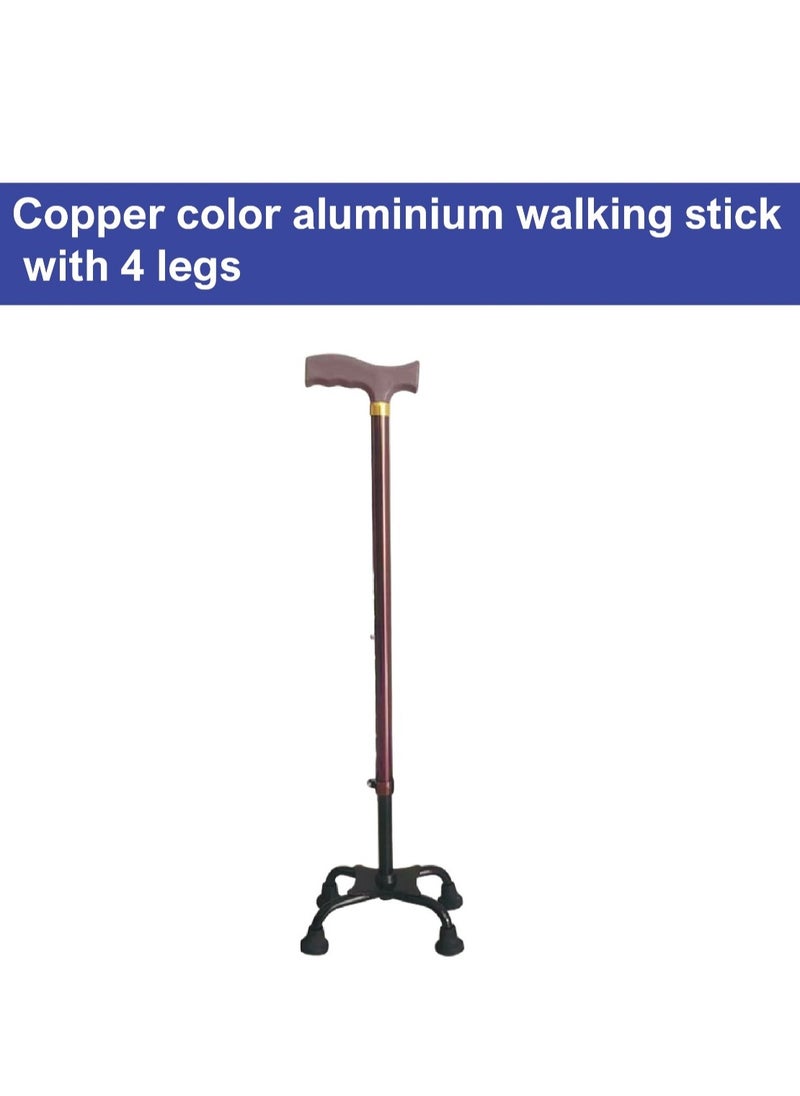 STARMED - StarMed Copper Color 4 Leg Aluminium Walking Stick, Strong & comfortable base with 4 legs, Adjustable Height, walking assistance walker stick - Image 1