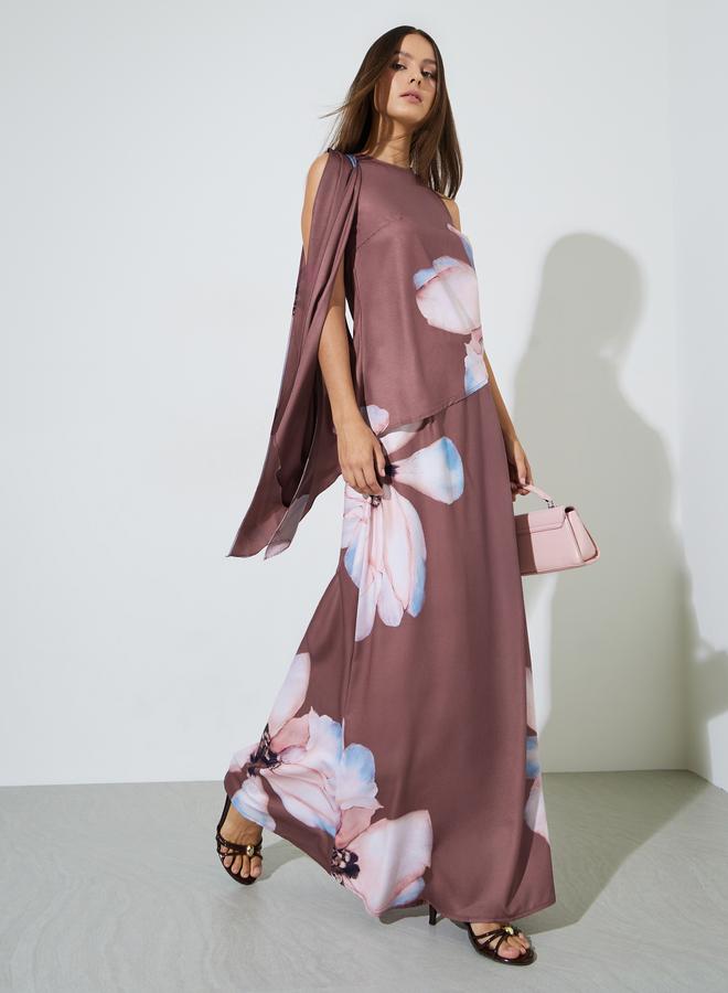 Styli Rust Floral Print Flared Maxi Skirt - Image 1