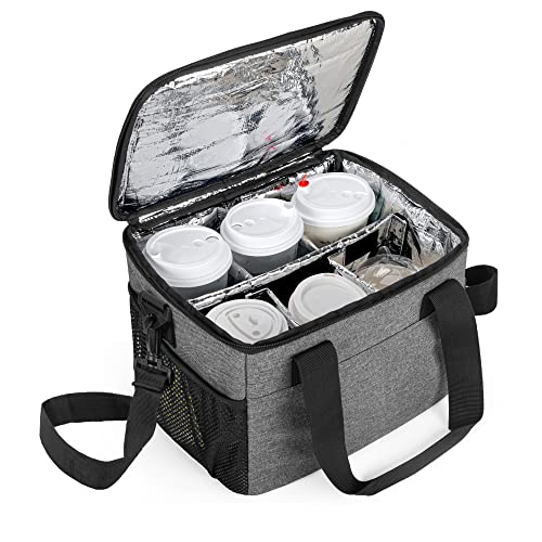 Trunab Trunab Reusable 6 Cups Drink Carrier for Delivery Insulated Drink Caddy with Handle and Shoulder Strap Adjustable Dividers Beverages Carrier Tote Bag for Daily Life Takeout Outdoors Travel 