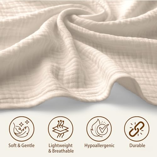 infancie 100% Organic Muslin Cotton Car Seat Cover 35 x 50 Inches Soft Touch Breathable Canopy, Protective Car Seat Cover Baby All Seasons Lightweight Car Seat Cover Travel Comfort (Ivory) - Image 3