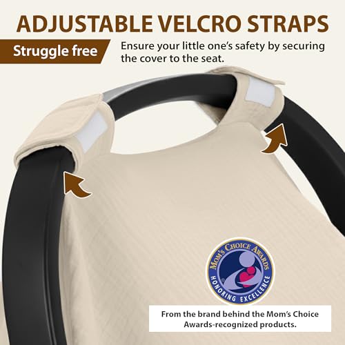 infancie 100% Organic Muslin Cotton Car Seat Cover 35 x 50 Inches Soft Touch Breathable Canopy, Protective Car Seat Cover Baby All Seasons Lightweight Car Seat Cover Travel Comfort (Ivory) - Image 4