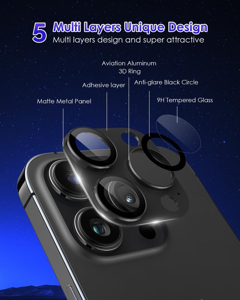 Kanosan Compatible for iPhone 15 Pro/iPhone 15 Pro Max Camera Lens Protector [Full Coverage Metal] 9H Tempered Glass Screen Camera Cover Titanium Black - Image 5