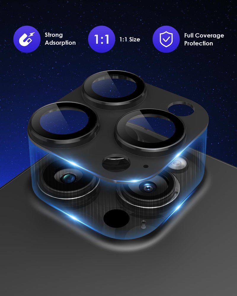 Kanosan Compatible for iPhone 15 Pro/iPhone 15 Pro Max Camera Lens Protector [Full Coverage Metal] 9H Tempered Glass Screen Camera Cover Titanium Black - Image 3