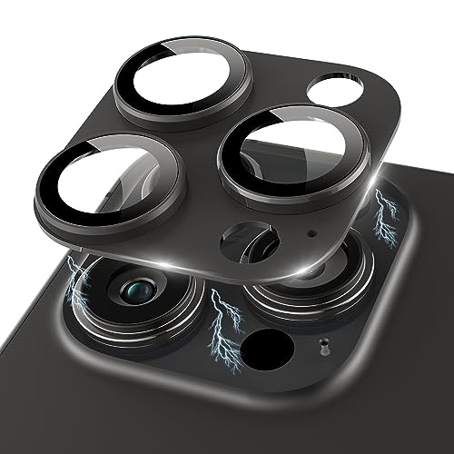 Kanosan Compatible for iPhone 15 Pro/iPhone 15 Pro Max Camera Lens Protector [Full Coverage Metal] 9H Tempered Glass Screen Camera Cover Titanium Black - Image 1