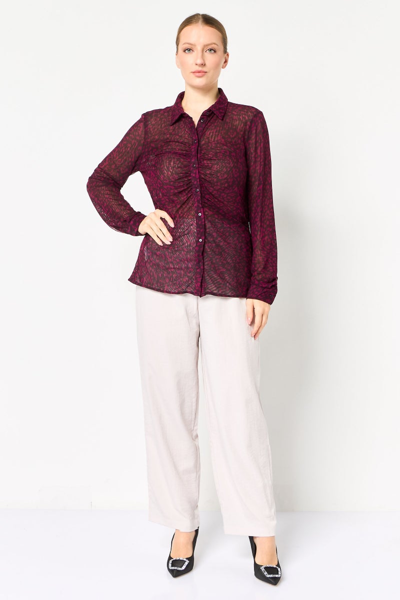 promod Women Spread Collar Long Sleeve Tie Dye Shirt, Multicolor - Image 3