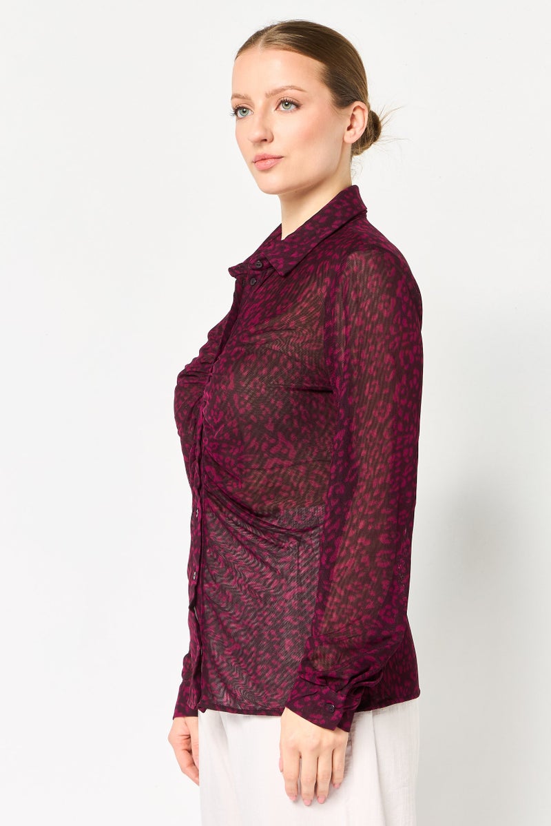 promod Women Spread Collar Long Sleeve Tie Dye Shirt, Multicolor - Image 4