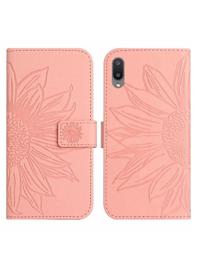 اس-توب جراب لهاتف Samsung Galaxy A02 EU Edition/M02 مصنوع من الجلد بتصميم زهرة الشمس مع حبل تعليق - Image 2