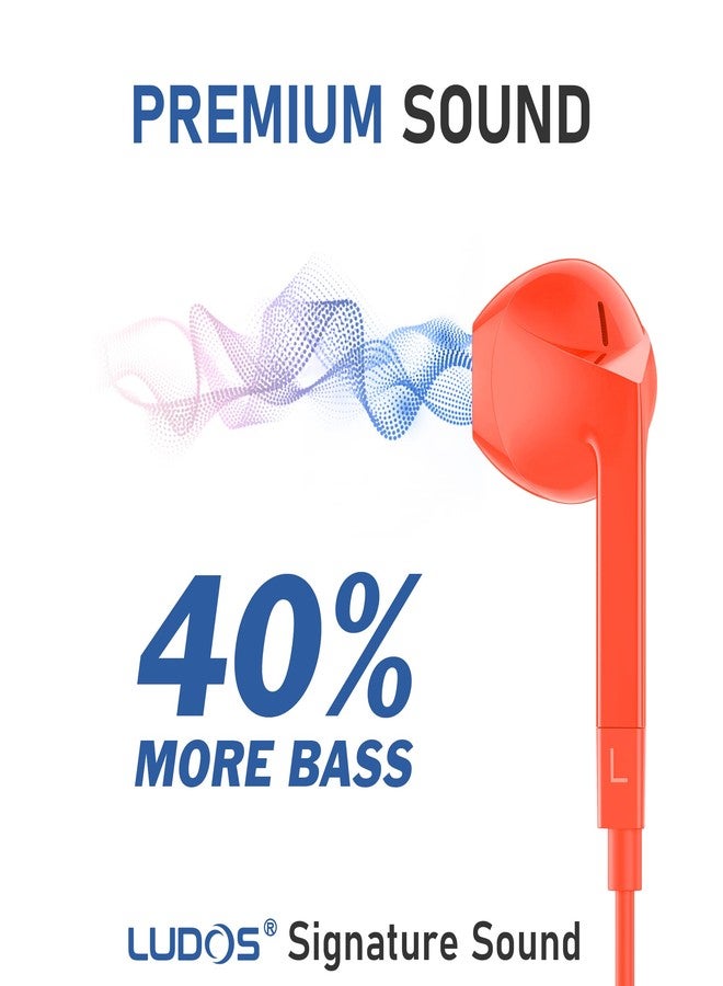 LUDOS FEROX Wired Earbuds in-Ear Headphones, 5 Years Warranty, Earphones with Microphone, Noise Isolation Corded for 3.5mm Jack Ear Buds for iPhone, Samsung, Laptop, Kids, School Students - Coral - Image 3