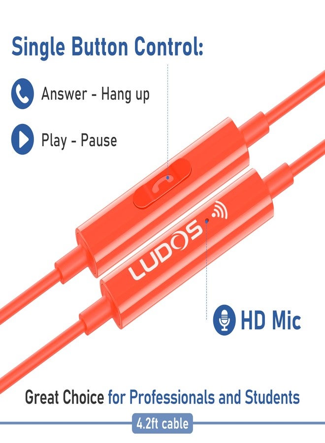 LUDOS FEROX Wired Earbuds in-Ear Headphones, 5 Years Warranty, Earphones with Microphone, Noise Isolation Corded for 3.5mm Jack Ear Buds for iPhone, Samsung, Laptop, Kids, School Students - Coral - Image 4