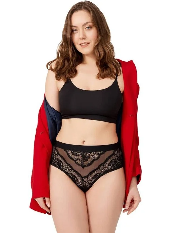 COTTONHILL Lace Transparent Back Plus Size Bikini Panties 3-Pack-3