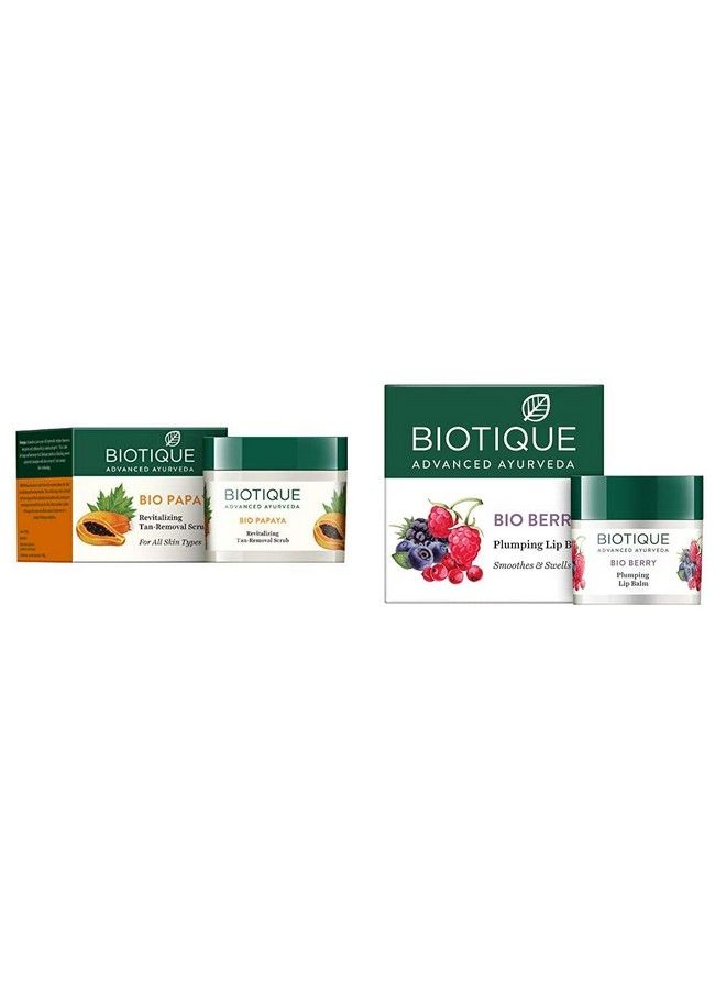 Biotique Bio Papaya Revitalizing Tan Removal Scrub 75G And Bio Berry Plumping Lip Balm Smoothes & Swells Lips 12G (Pack Of 2) - Image 2