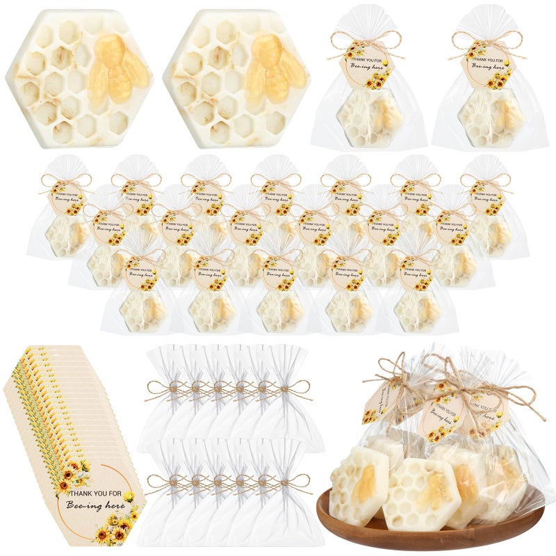 Leelosp 24 Set Honey Oatmeal Soap Bulk Honeycomb Bee Themed Baby Shower Favors Honeycomb Party Favors Gift with Thank You Card Gift Bag for Guest Gender Reveal Party Decor Game Prize - Image 1