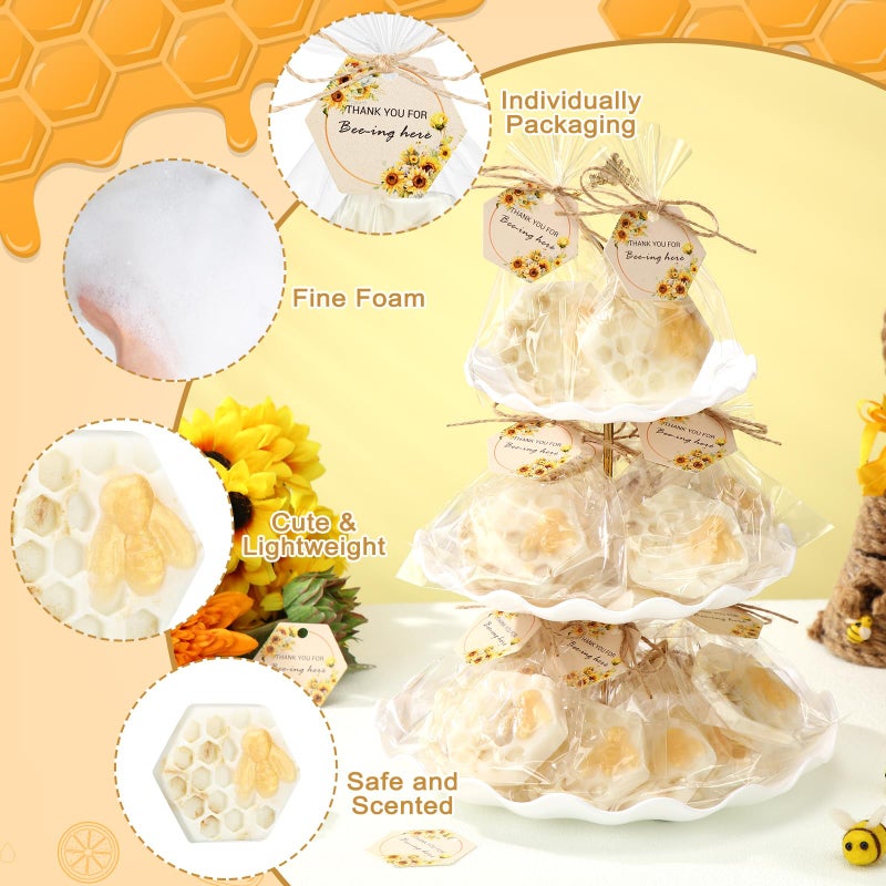Leelosp 24 Set Honey Oatmeal Soap Bulk Honeycomb Bee Themed Baby Shower Favors Honeycomb Party Favors Gift with Thank You Card Gift Bag for Guest Gender Reveal Party Decor Game Prize - Image 3