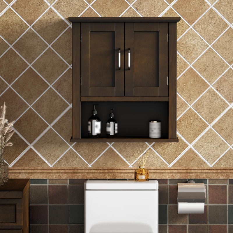 ChooChoo Wood Wall Cabinet with Doors, Medicine Cabinet with Adjustable Shelves Over The Toilet, Rustic Cabinet Wall Mounted for Bathroom, Kitchen, Living Room, Walnut - Image 2