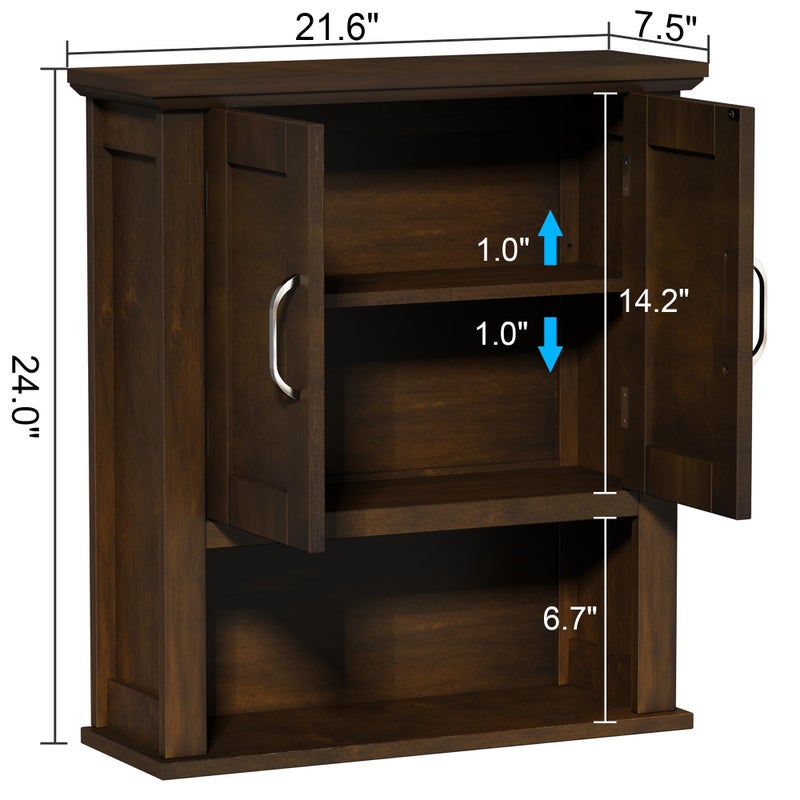 ChooChoo Wood Wall Cabinet with Doors, Medicine Cabinet with Adjustable Shelves Over The Toilet, Rustic Cabinet Wall Mounted for Bathroom, Kitchen, Living Room, Walnut - Image 4