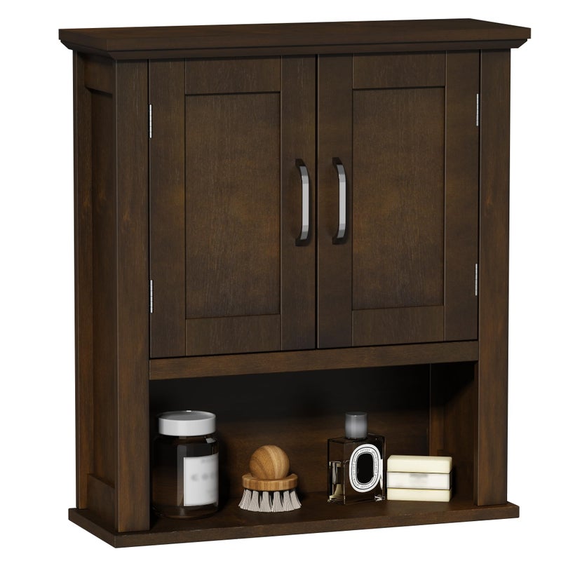ChooChoo Wood Wall Cabinet with Doors, Medicine Cabinet with Adjustable Shelves Over The Toilet, Rustic Cabinet Wall Mounted for Bathroom, Kitchen, Living Room, Walnut - Image 1