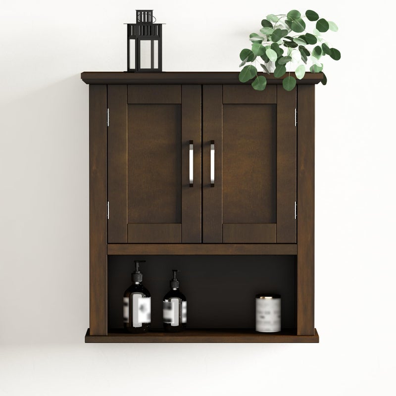ChooChoo Wood Wall Cabinet with Doors, Medicine Cabinet with Adjustable Shelves Over The Toilet, Rustic Cabinet Wall Mounted for Bathroom, Kitchen, Living Room, Walnut - Image 5