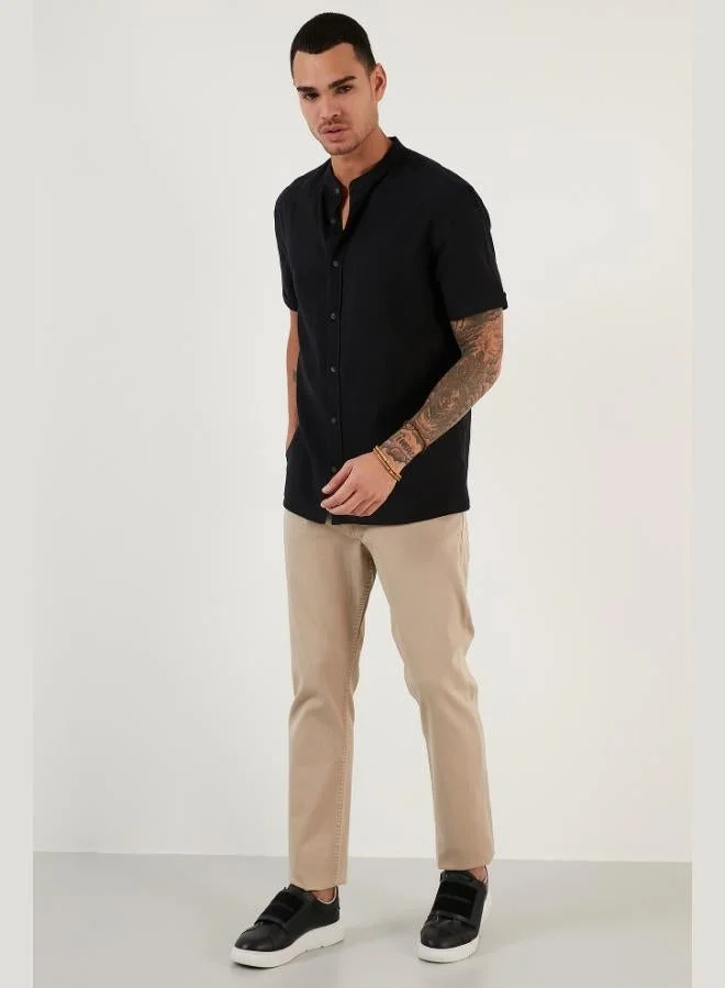Buratti  Buratti Cotton Linen Look Stand Collar Short Sleeve Shirt Men's SHIRT CF21S113899 for Men | Best Price UAE