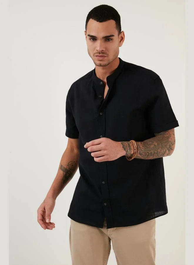 Buratti  Buratti Cotton Linen Look Stand Collar Short Sleeve Shirt Men's SHIRT CF21S113899 for Men | Best Price UAE