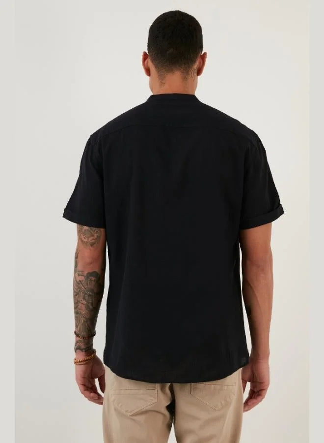 Buratti  Buratti Cotton Linen Look Stand Collar Short Sleeve Shirt Men's SHIRT CF21S113899 for Men | Best Price UAE