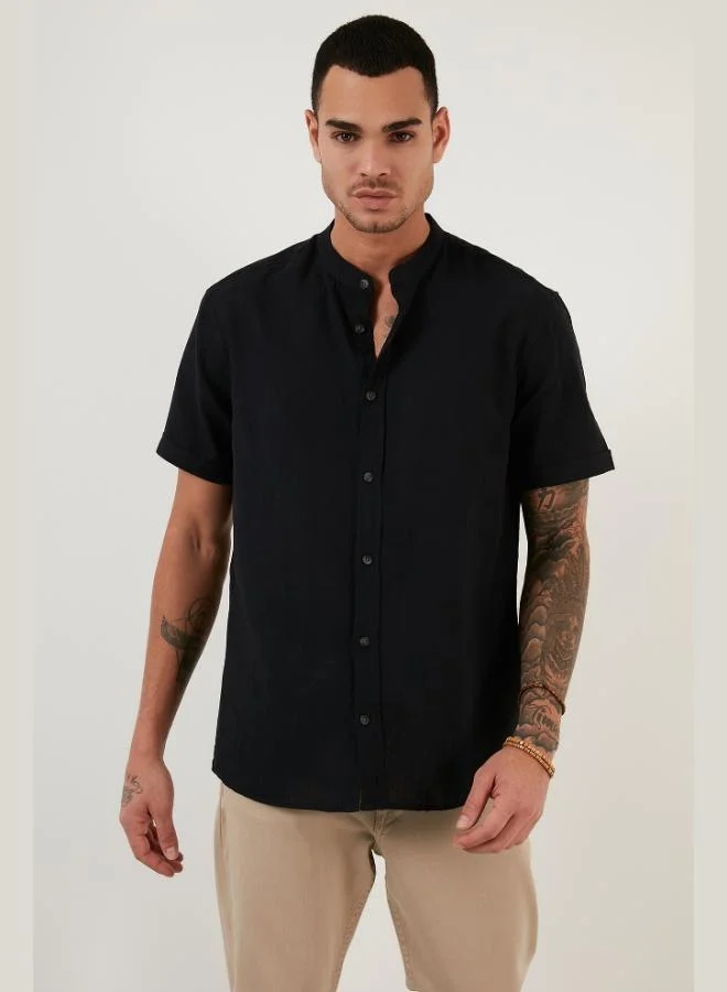 Buratti Cotton Linen Look Stand Collar Short Sleeve Shirt Men's SHIRT CF21S113899