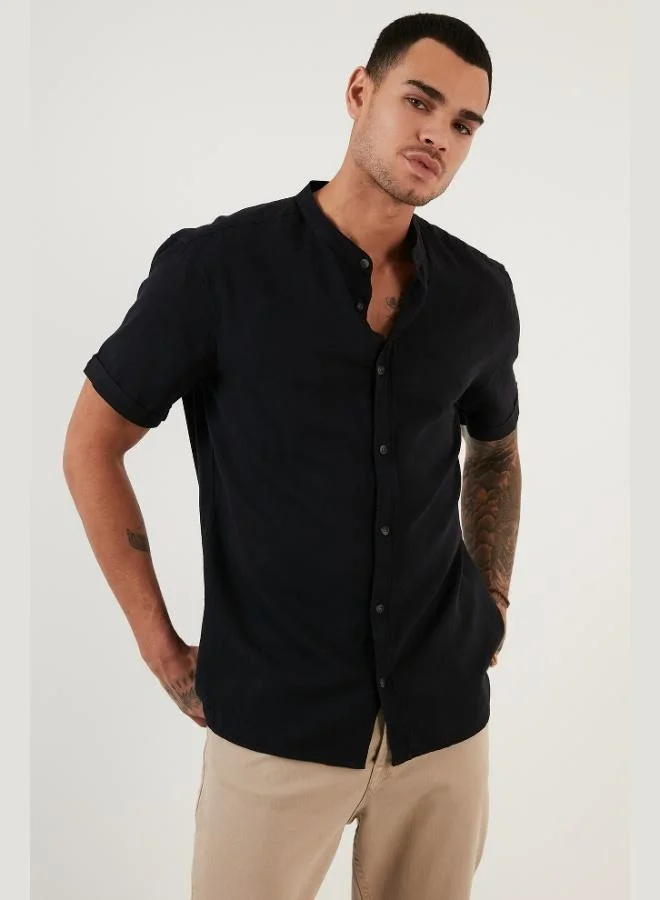 Buratti  Buratti Cotton Linen Look Stand Collar Short Sleeve Shirt Men's SHIRT CF21S113899 for Men | Best Price UAE