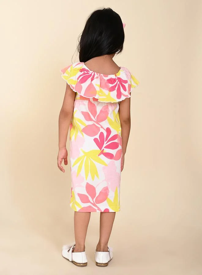 LILPICKS Floral Print Cape Sleeve Cotton A-Line Dress by Styli