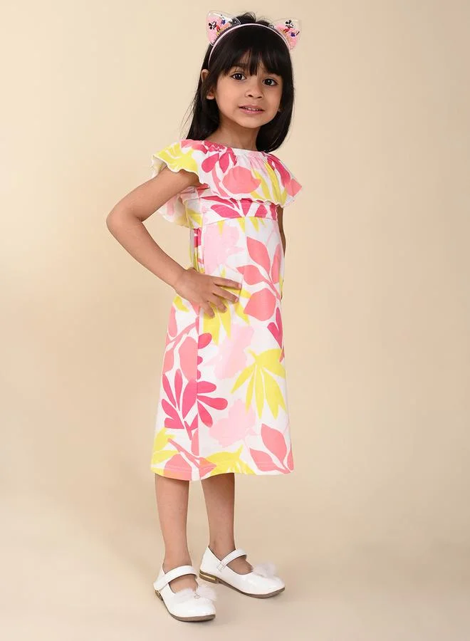 LILPICKS Floral Print Cape Sleeve Cotton A-Line Dress by Styli