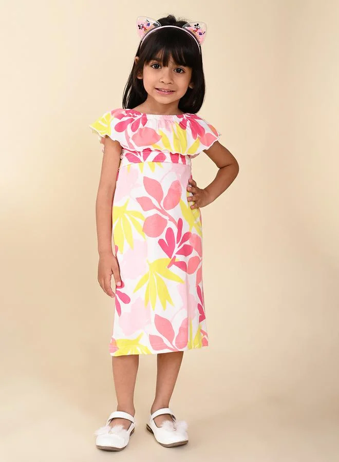 LILPICKS Floral Print Cape Sleeve Cotton A-Line Dress by Styli