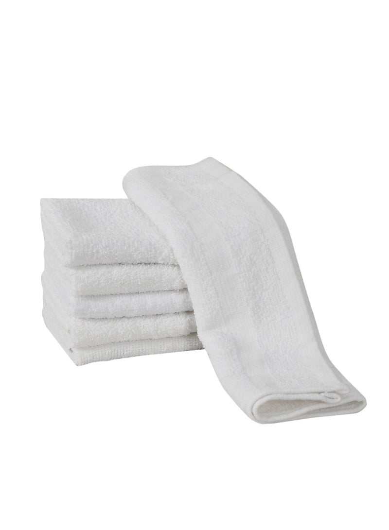 AURIO Premium 6-Piece 100% Cotton Face Towel Set – Super Soft, Highly Absorbent 30x30 cm Washcloths – Multi-Purpose Small Hand Towels for Bathroom, Spa, Gym, and Skincare – Crisp White with Classic Dobby Border - Image 5