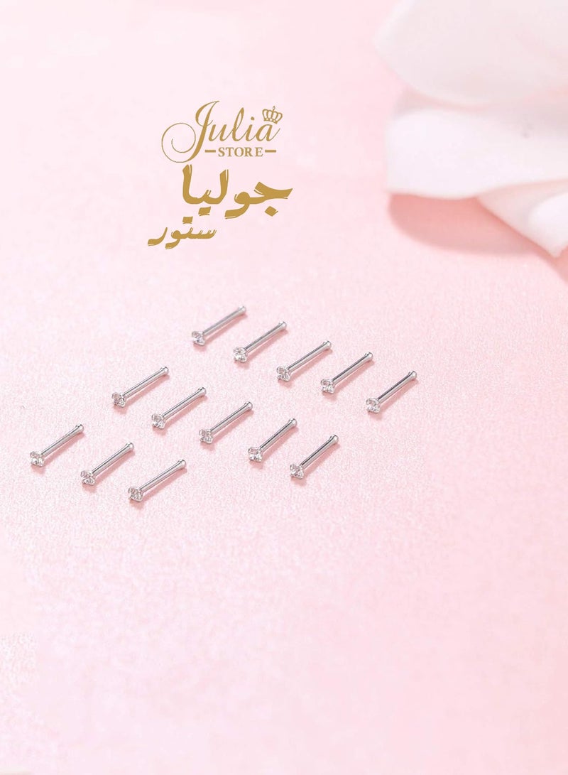 12 قطعة من حلقات ترصيع الأنف مصنوعة من الكريستال النمساوي دبوس ثقب الجسم مجوهرات 1.5 مم من الفولاذ المقاوم للصدأ الجراحي 4 شوكات إعداد مجموعة مجوهرات ثقب الأنف