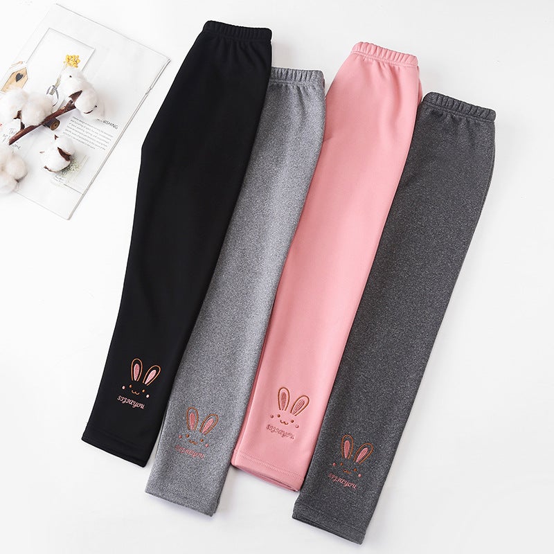 Children'S Fleece-Lined Leggings Girls' Leggings Fleece-Lined Children'S Small And Medium-Sized Children'S Pants Women'S Solid Color Cartoon Children'S Pants - Image 4