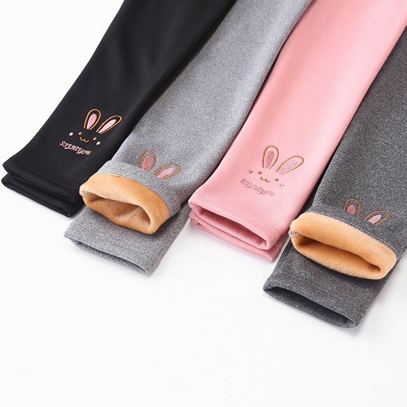 Children'S Fleece-Lined Leggings Girls' Leggings Fleece-Lined Children'S Small And Medium-Sized Children'S Pants Women'S Solid Color Cartoon Children'S Pants - Image 3