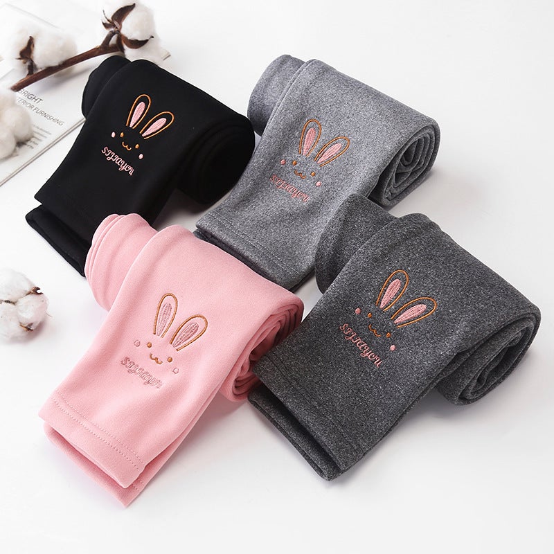 Children'S Fleece-Lined Leggings Girls' Leggings Fleece-Lined Children'S Small And Medium-Sized Children'S Pants Women'S Solid Color Cartoon Children'S Pants - Image 5