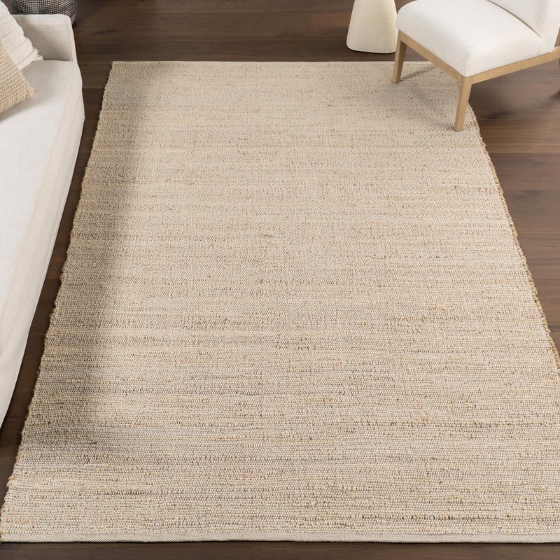 nuLOOM 76 x 96 Elfriede Jute  Cotton Hand Woven Area Rug Natural Solid Rustic Farmhouse Style Weaved Design Natural Fiber For Bedroom Living Room Dining Room Hallway Office Entryway