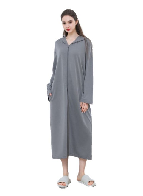 Fashion Women Long zip-up bathrobe with hood, perfect for vacations by the sea, and beach vacations