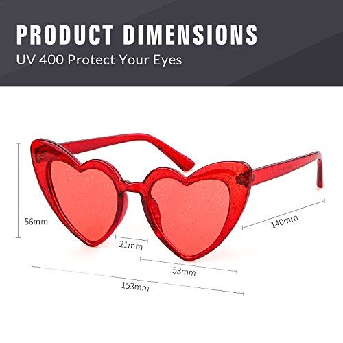 GIFIORE Heart Shaped Sunglasses for Women,Vintage Cat Eye Retro Oversized Clouts Glasses (Clear Red) - Image 4