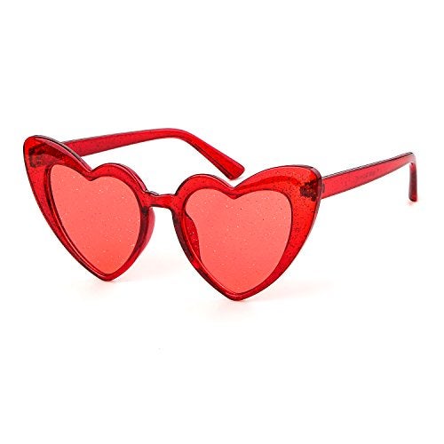 GIFIORE Heart Shaped Sunglasses for Women,Vintage Cat Eye Retro Oversized Clouts Glasses (Clear Red) - Image 1