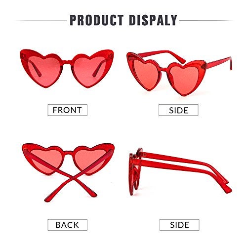 GIFIORE Heart Shaped Sunglasses for Women,Vintage Cat Eye Retro Oversized Clouts Glasses (Clear Red) - Image 5